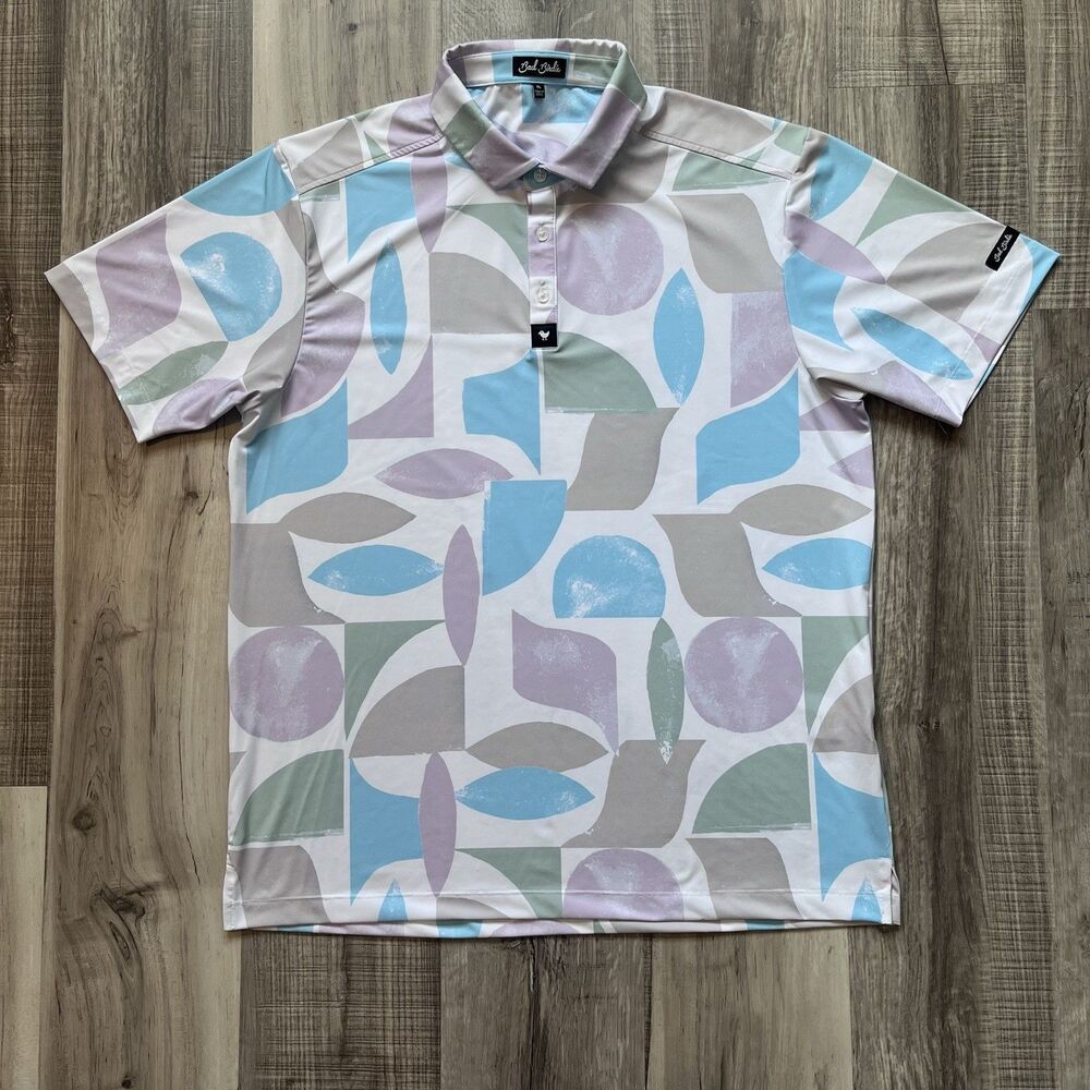 Bad Birdie Men’s XL Mid Century Mulligan Golf Polo Pastel Geometric AOP